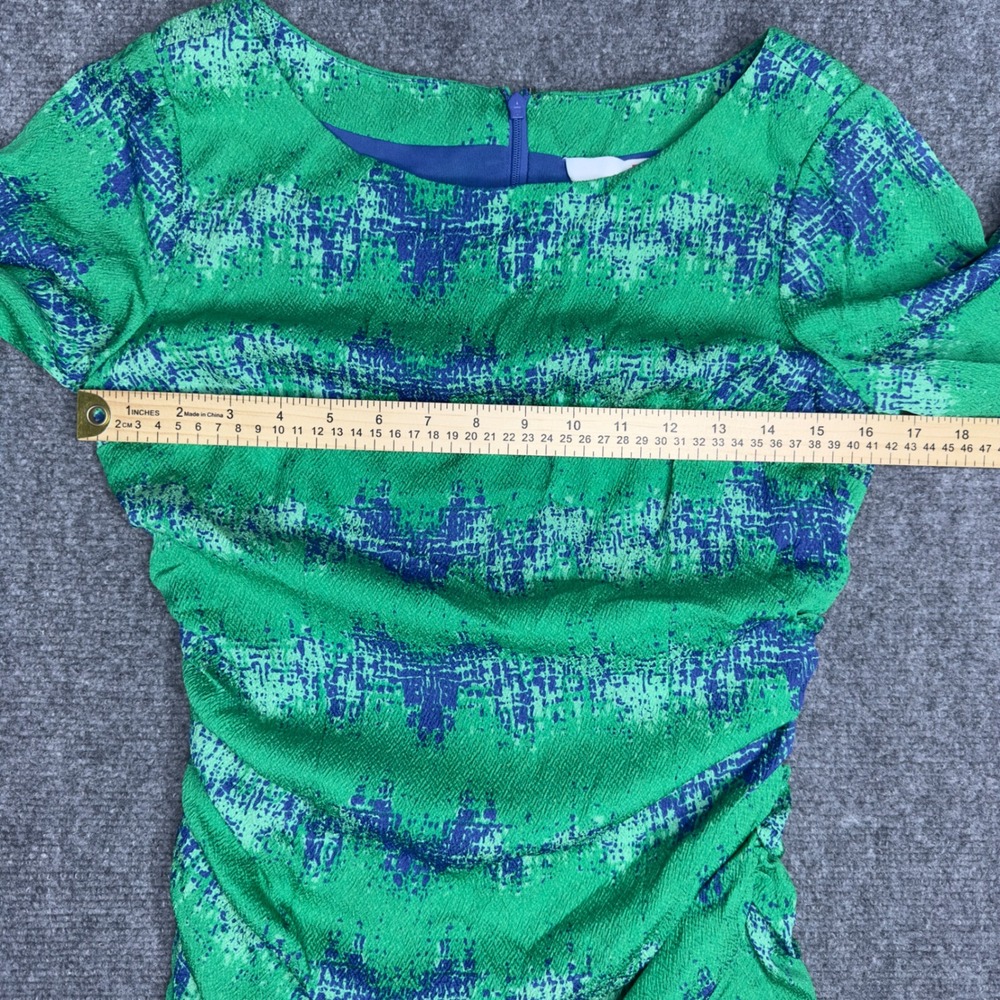 Tracy Reese Dress Womens 6P Green Blue Silk Abstract Ruched Luxury Feminine - Picture 9 of 11